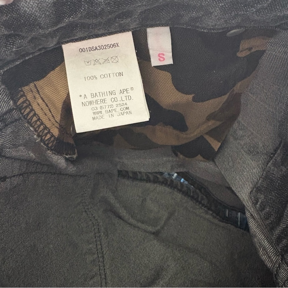 Bape Women sz S Faded Black Denim Shorts A Bathing Ape BAPESTA Striped Low Rise - Picture 13 of 14